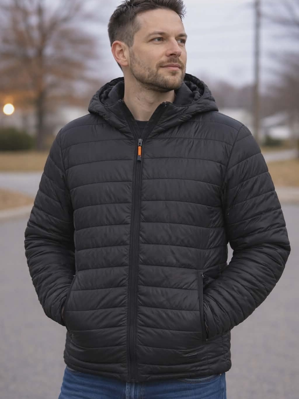 Men's Black Hooded Puffer Jacket